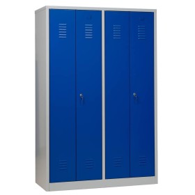 Wolfstahl Garderobenschrank Kleiderspind 2x2 Schliessfächer Zylinderschloss Lichtgrau - Feuerrot - Enzianblau