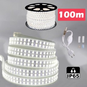 100m LED Streifen 9W/m, 890lm/m inkl. Netzteil